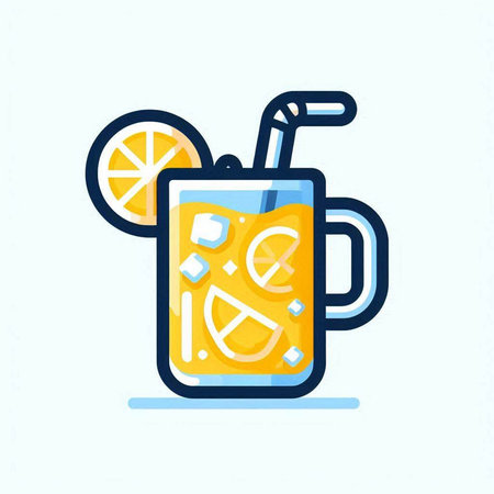 Iced lemonade in a glass with a straw and a slice of lemon. Vector illustration.のイラスト素材
