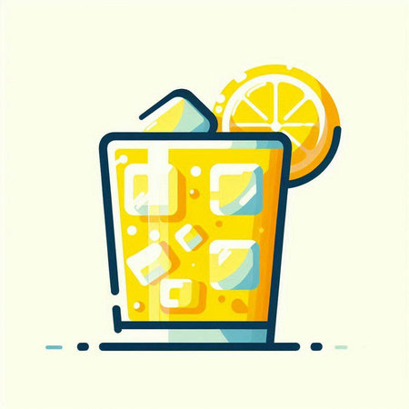 Orange juice in a glass with ice and lemon slices. Vector illustration.のイラスト素材