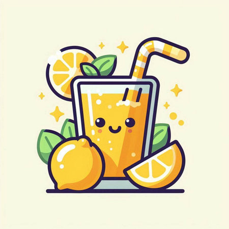 Cute cartoon smoothie with lemon and mint. Vector illustration.のイラスト素材