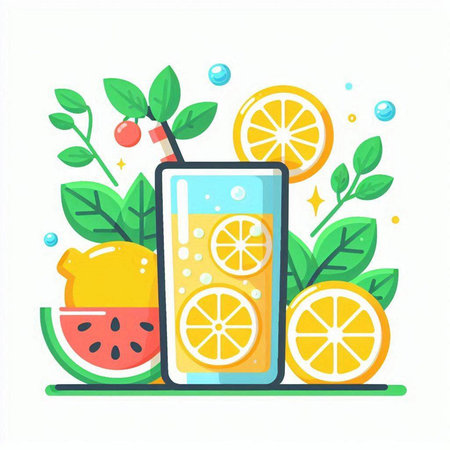 Cocktail with lemon, watermelon and orange. Vector illustration in flat styleのイラスト素材
