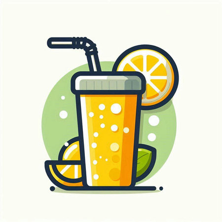 Orange smoothie in glass flat icon. Vector illustration of orange and lemon smoothie in flat style.のイラスト素材