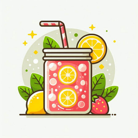 Lemonade in a glass with a straw. Vector illustration.のイラスト素材