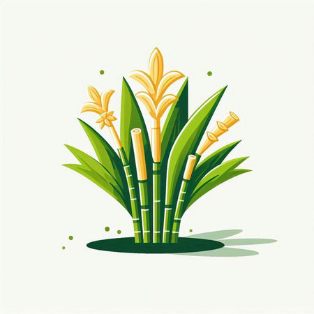 Illustration of sugarcane with green leaves. Vector illustration.のイラスト素材