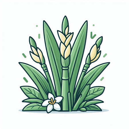 Illustration of a bamboo plant with flowers on a white background.のイラスト素材