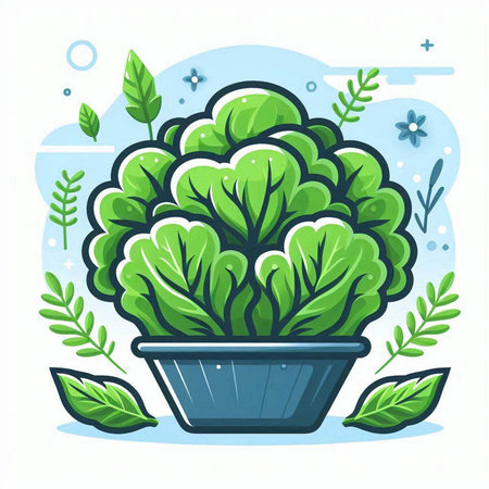 Cabbage in a pot with leaves. Vector illustration in cartoon style.のイラスト素材