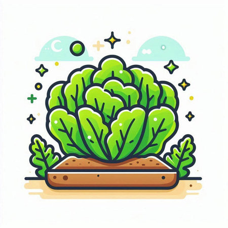 Cabbage growing in the soil. Vector illustration on white background.のイラスト素材