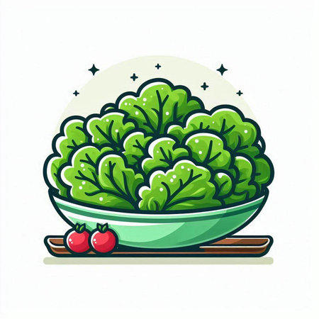 Illustration of lettuce in a bowl on white background. Vector illustration.のイラスト素材