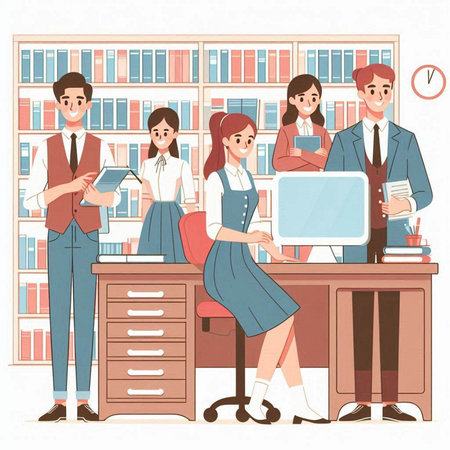 Office workers, men and women working in the office. Vector illustrationのイラスト素材
