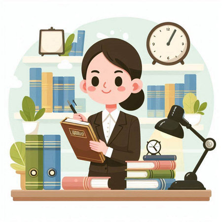 Businesswoman working in the office. Vector illustration of a businesswoman.のイラスト素材