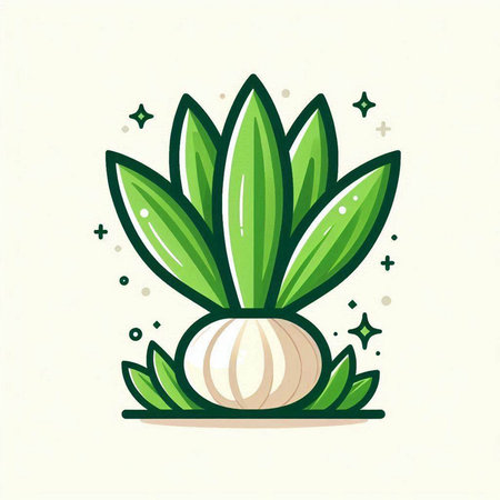 Garlic icon, vector illustration in flat cartoon style. Vegetarian food symbol.のイラスト素材