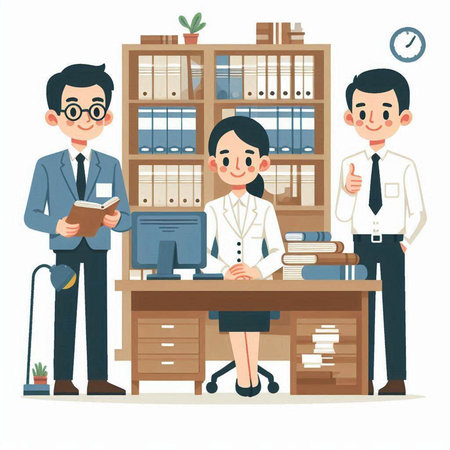 Businessman and businesswoman working in office. Vector illustration of office workers.のイラスト素材