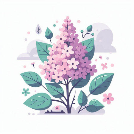 Spring background with lilac flowers. Vector illustration in flat style.のイラスト素材