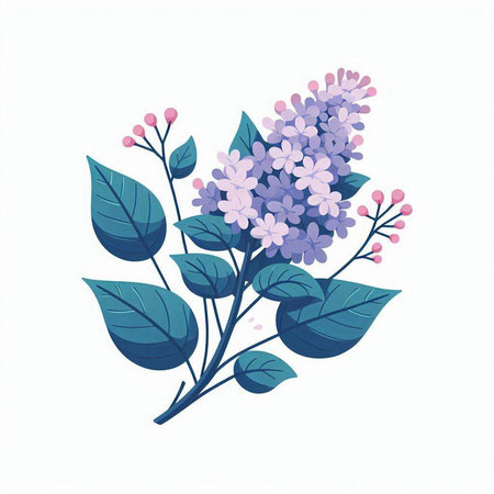 Bouquet of lilac flowers on a white background. Vector illustration.のイラスト素材