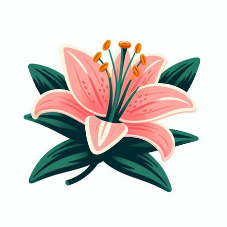 Pink lily flower isolated on white background. Vector stock illustration.のイラスト素材