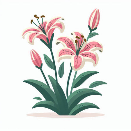 Pink lily flowers isolated on a white background. Vector illustration.のイラスト素材