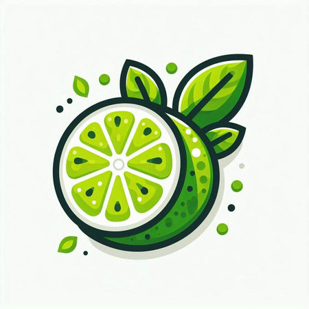 Lime fruit icon with green leaves isolated on white background. Vector illustration.のイラスト素材