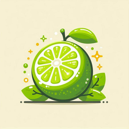 Citrus fruit icon. Green lime with leaves. Vector illustration.のイラスト素材