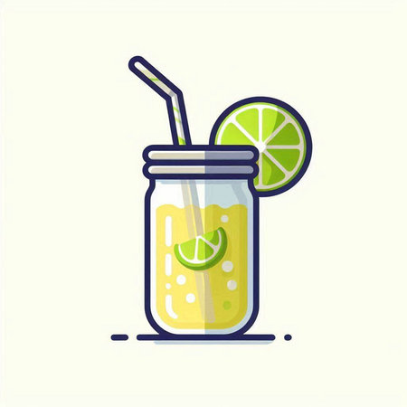 Cocktail with lime, lemon and straw. Vector illustration.のイラスト素材