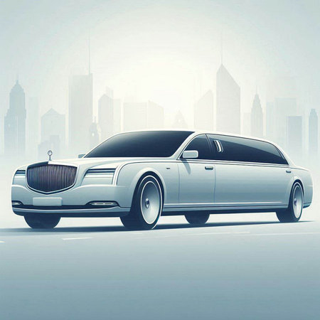 Illustration of a luxury limousine on the background of the cityのイラスト素材