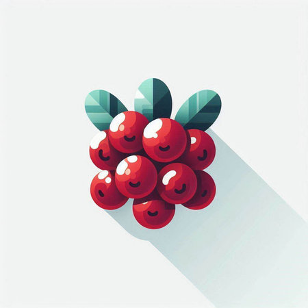 Red berries with long shadow on white background. Vector Illustration.のイラスト素材
