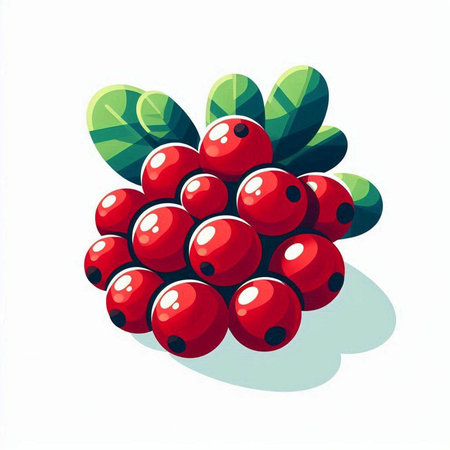 Red berries with green leaves isolated on white background. Vector illustration.のイラスト素材