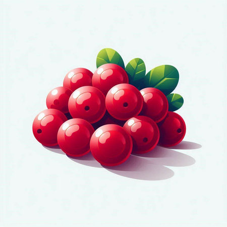 Illustration of red cranberries with green leaves on a white backgroundのイラスト素材