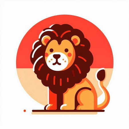 Lion in the red sun on a white background. Vector illustrationのイラスト素材