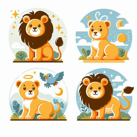 Lion and lioness set. Cute cartoon vector illustration.のイラスト素材