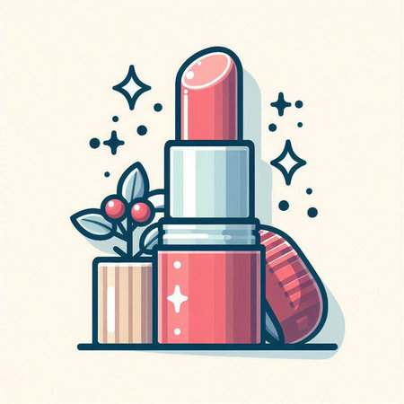 Lipstick and gift box. Vector illustration in flat style.のイラスト素材