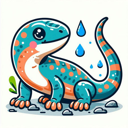 Cute cartoon lizard. Vector illustration isolated on a white background.のイラスト素材