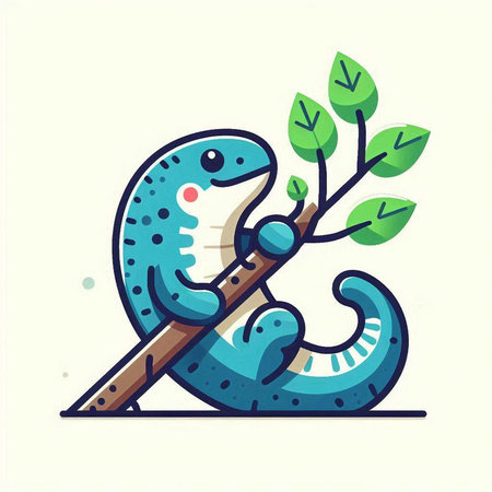 Cute cartoon chameleon on a branch. Vector illustration.のイラスト素材