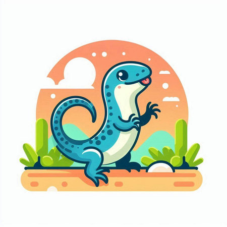 Lizard on the background of the summer landscape. Vector illustration.のイラスト素材