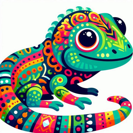 Vector illustration of a cute colorful chameleon on a white backgroundのイラスト素材