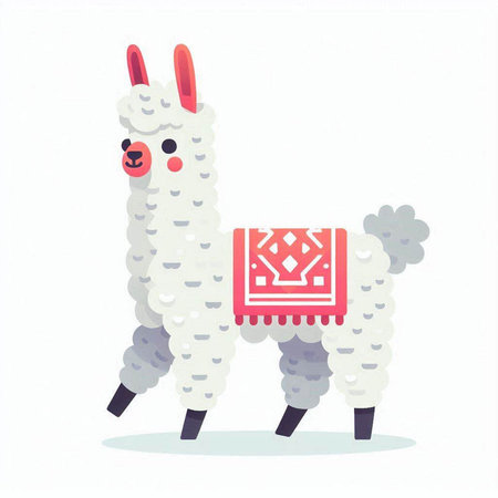 Cute llama on white background. Vector illustration in cartoon style.のイラスト素材