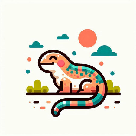 Cute chameleon. Colorful flat line art vector illustration.のイラスト素材