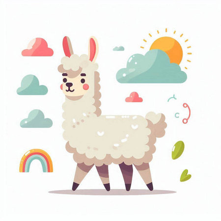 Cute cartoon alpaca in flat style. Vector illustration.のイラスト素材