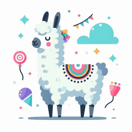 Cute llama with lollipops, vector illustration.のイラスト素材