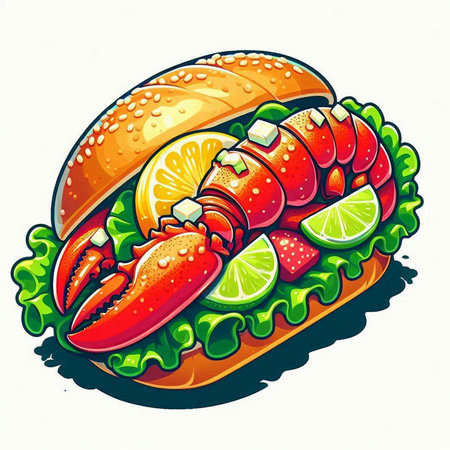 Lobster sandwich with cucumber and lime. Vector illustration.のイラスト素材