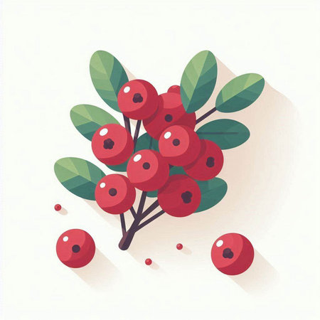 Red berries and green leaves on a white background. Vector illustration.のイラスト素材