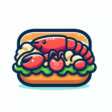 Illustration of a hot dog with salmon, tomato and lettuce. Vector illustration.のイラスト素材