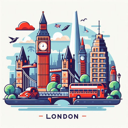 London, United Kingdom city skyline. Vector illustration in flat style.のイラスト素材