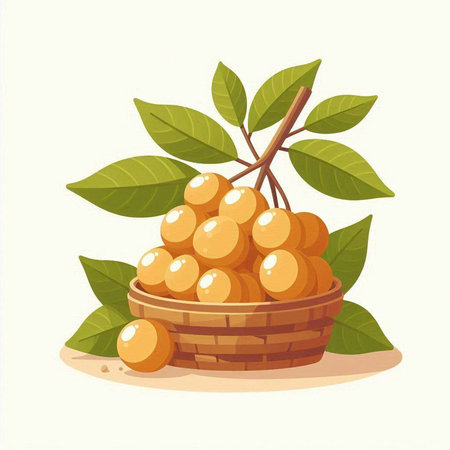 Basket with ripe rowan berries. Vector illustration in cartoon styleのイラスト素材
