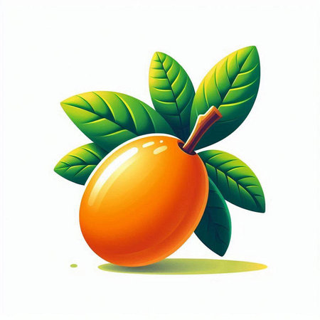 Loquat fruit with leaves on white background. Vector illustration.のイラスト素材