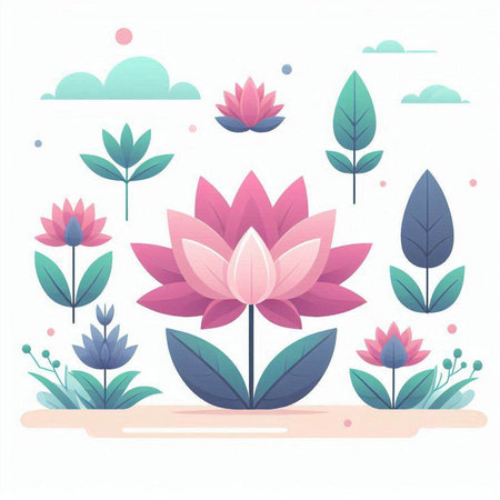 Lotus flower vector illustration. Floral background in flat style.のイラスト素材