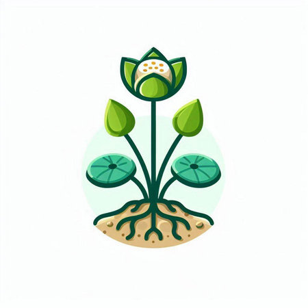 Flower icon. Vector illustration of a plant with green leaves.のイラスト素材