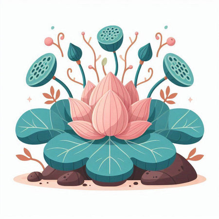 Beautiful lotus flower. Vector illustration in flat cartoon style.のイラスト素材