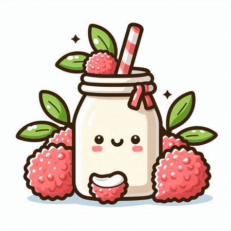 Strawberry milk in a jar cartoon character. Vector illustration.のイラスト素材