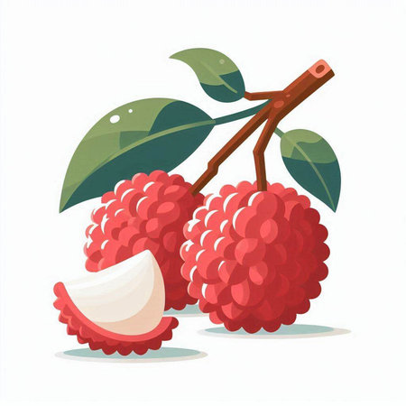 Lychee fruit isolated on white background. Vector illustration in cartoon style.のイラスト素材