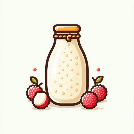 Bottle of milk with raspberry on white background. Vector illustration.のイラスト素材