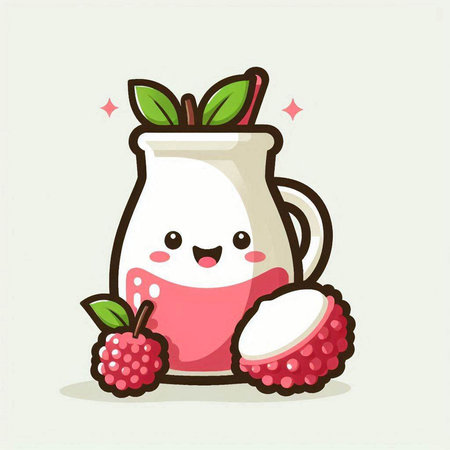 Raspberry smoothie kawaii cartoon character vector illustration graphic designのイラスト素材
